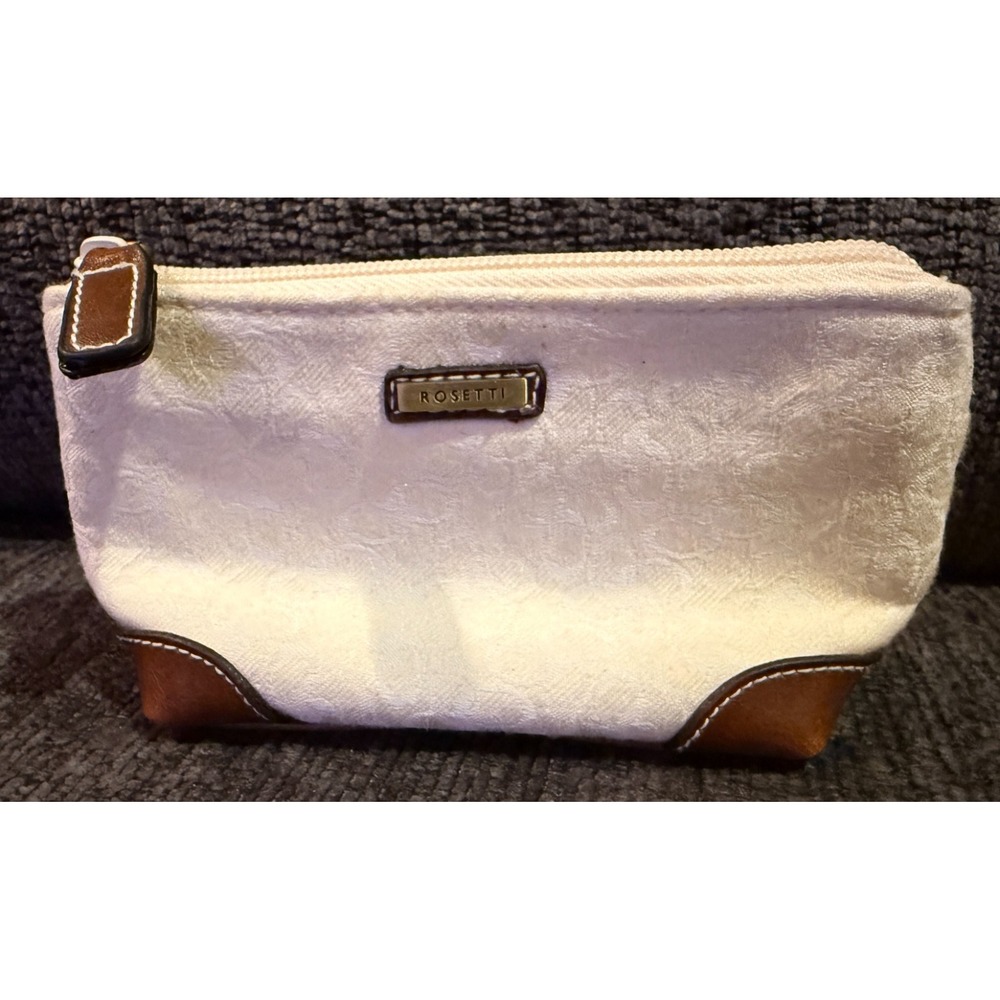Rosetti Small Makeup Organizer Bag Ivory Dark Brown‎ Vinyl Trim